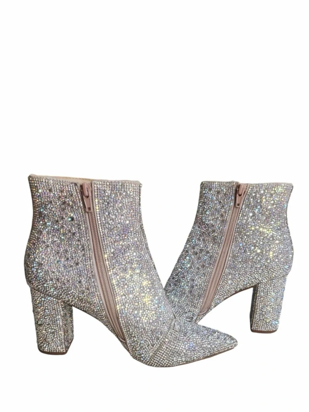 Betsey Johnson Cady Crystal Embellished Silver Ankle Boots for Women